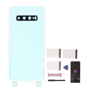 Bo&icirc;tier de couverture en verre arri&egrave;re arri&egrave;re avec ruban d'objectif de cam&eacute;ra pr&eacute;install&eacute; Support de t&eacute;l&eacute;phone pour stylo tactile de remplacement pour Galaxy S10 + Plus Blanc - Neuf