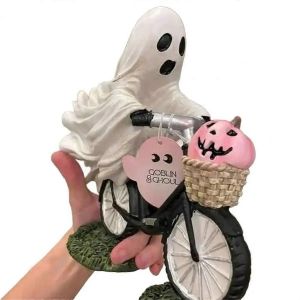 Figurine De Citrouille Rose Spooky V&eacute;lo De Cyclisme Statue De R&eacute;sine Fant&ocirc;me Blanc - Neuf
