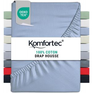 - Drap-Housse En Jersey 160 X 200 Cm, 100 Pour Cent Coton, Bleu Clair - Neuf