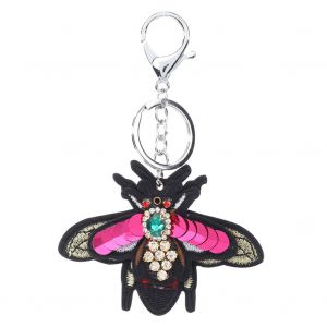Porte-Cles En Alliage Avec Paillettes Et Abeilles (Rose Rouge) - Neuf