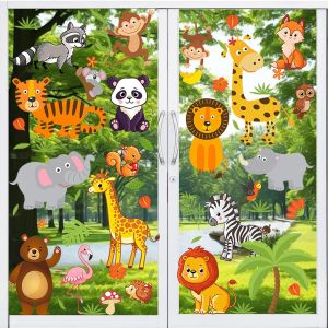 Eryi-Lot De 9 Feuilles D'autocollants Pour Fenêtre De Chambre D'enfant - Motif Animaux De La Forêt - Réutilisables - Décoration Pour Chambre À Coucher Ou Chambre D'enfant - Neuf
