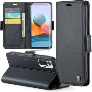 Kal-Coque Pour Xiaomi Redmi Note 10 Pro 4g+ 2 Pièces Verre Trempé,Antivol,Prend En Charge Le Chargement Sans Fil, Pochette Fermeture Magnétique Flip Case- Noir - Neuf