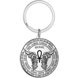 Kal-Sept Archanges Metatrons Cube Saint Michel Enochian Ange Pentagramme Protection Amulette Déclaration Chaîne Porte-Clés Géométrique Cercle Creux En Acier Inoxydable Porte-Clés Unisexe - Neuf
