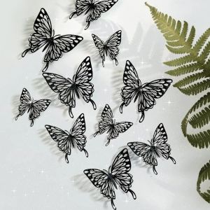 Stickers Papillon, 24pcs Noir Autocollant Mural Papillons D&eacute;coratifs 3d Butterfly Sticker Decoration Stickers Mural R&eacute;frig&eacute;rateur Avec Enfant Ruban Adh&eacute;sif Pour Chambre Decoration - Neuf