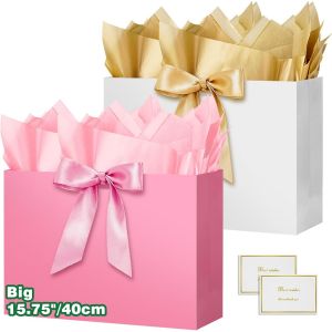 12.75"" Sac Cadeau, Grand Papier Emballage Cadeau Anniversaire, Vertical Pochette Cadeau Grand Format Enfant 40*30*12.5cm Avec 2 Cartes 2 Mouchoirs Pour Fête D'anniversaire Mariage 2 Pièces M - Neuf