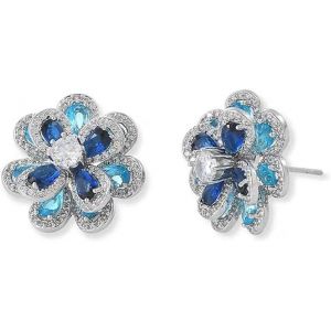 Kal-Boucles D'oreilles En Argent 925 Sterling Poste Zircone Cubique Bleue En Forme De Fleur Camélia Pour Oreilles Sensibles Hypoallergéniques Anniversaire Fête Cadeau Femme Bijoux De Luxe - Neuf