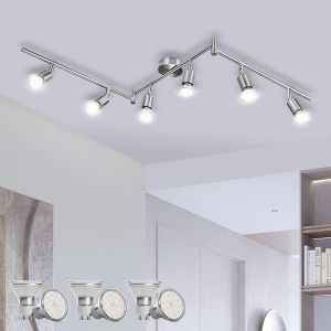 Ulteronixshop-Plafonnier Led 6 Spot, Luminaire Plafond Lustre Orientable Gu10 Light, Lampe Eclairage De Cuisine Applique, Ampoules Blanc Neutre Incl 6 X 6w, Pour Interieur Salle Manger Salon Bain, Ni - Neuf
