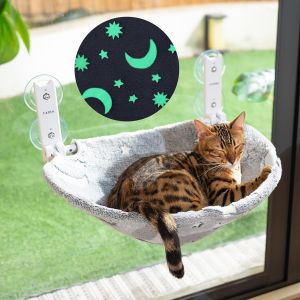 Subzonal-Pliable Hamac Chat Fenetre Avec Étoiles Et Lune Lumineuses, Chaise Longue De Fenêtre Pour Chats Places De Fenêtre Avec Ventouses Puissantes, Tissu Lavable, Hamac Pour Chat (50 X 36.5 Cm) - Neuf