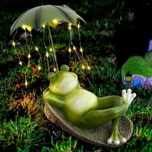 MEVRONISSHOP-Grenouille Solaire Décoration de Jardin, Statues de Jardin Solaires en Forme de Grenouille pour l'Extérieur, Figurine Grenouille Résine Étanche avec Lumières LED à énergie Solaire - Neuf