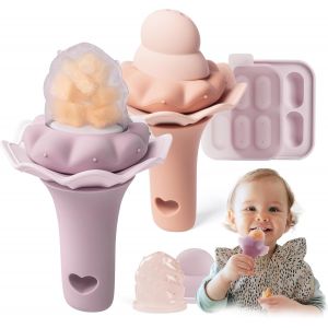 Lot De 2 Sucettes &Agrave; Fruits En Silicone Pour B&eacute;b&eacute; Avec Plateau De Cong&eacute;lation,Adapt&eacute;es Aux B&eacute;b&eacute;s De 4 Mois Et Plus,Deux Tailles De Sachets,Poign&eacute;e Hochet Amusante,Sans Bpa.[H63] - Neuf