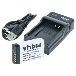 vhbw 1x chargeur, 1x batterie compatible avec Canon PowerShot SX730 HS, SX730HS, SX740HS, SX740 HS - Neuf