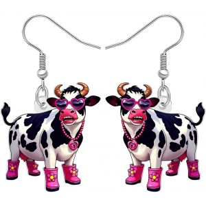 Kal-Boucles D'oreilles Pendantes En Forme De Coeur Et De Rose Avec Motif De Dessins Anim&eacute;s, Motif De Ferme Et Animaux, Bijoux Pour Femmes Et Filles - Neuf