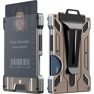 Portefeuille Homme, Porte Carte Mince En M&eacute;tal En Aluminium, Blocage Rfid, Peut Contenirjusqu'&Agrave; 15 Cartes Avec Pince &Agrave; Billets. Mince Porte Feuille Et Porte Cartes Homme, Bronze - Neuf