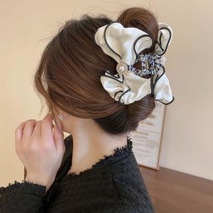 Kal-Pince À Cheveux Vintage Avec Noeud En Satin Grande Pince À Cheveux Avec Noeud Blanc Grande Pince À Cheveux En Plastique Noeud En Perle Pince À Cheveux Épais Et Frisé Bijoux Pour Femmes - Neuf