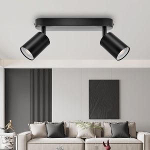 Kal-Plafonnier 2 Spots Led Orientable, Moderne Spots De Plafond Gu10, Plafonnier Spot Noir, Luminaire Spot Rampe Spot, Applique Spot Pour Cuisine, Salon, Chambre (Sans Ampoule) - Neuf