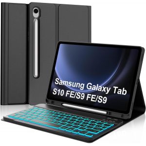 Coque Clavier Pour Samsung Galaxy Tab S9 Fe/S10 Fe 10.9''/S9 11"", Coque Clavier Azerty Français Rétroéclairage Bluetooth Pour Samsung Tab S10 Fe/S9 Fe 10.9""/S9 11"", Noir - Neuf