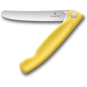 TTA-Swiss Classic Couteau à tomates et de table professionnel, Lame extra-tranchante, tranchant dentelé, 11 cm, Acier inoxydable, jaune - Neuf