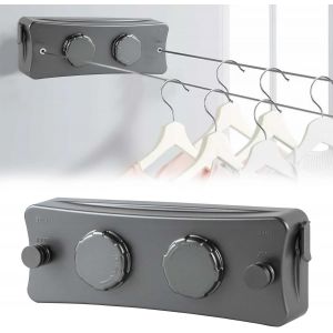 Corde &agrave; Linge R&eacute;tractable 5m&Eacute;tendoir &agrave; Linge R&eacute;tractable avec Double LigneLigne &agrave; Linge Murale pour Une Utilisation Int&eacute;rieure pour Chambre &agrave; CoucherSalle de BainBalconJardin (blanc) - Neuf