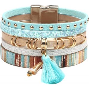 Eryi-Bracelet En Cuir Multicouche Manchette Arbre De Vie Style Bohémien Avec Boucle Magnétique,Bracelet Tressés Pour Femmes Épouse Mère - Neuf