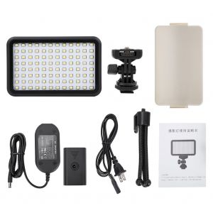 Kit d'eclairage video LED 96 pieces, adaptateur pour rotule, mini trepied, boitier de batterie (prise americaine 110-240 V) - Neuf