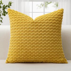 CAUC-Housses de coussin d&eacute;coratives en velours c&ocirc;tel&eacute; doux avec texture &agrave; bulles 3D pour canap&eacute;, sofa, chambre &agrave; coucher, taie d'oreiller douce pour d&eacute;coration d'int&eacute;rieur, 50 x 50 cm, jaune moutarde - Neuf