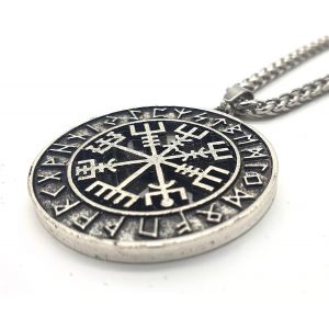 Kal-Vikings Pendentif Vegvisir Boussole Viking En Acier Inoxydable Avec Cha&icirc;ne En Acier Inoxydable Dans Une Pochette &Agrave; Bijoux, M&eacute;tal - Neuf