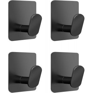 Jexnovashop-4 Pi&egrave;ces Crochet Adhesif Mural Porte Manteau Adh&eacute;sif Porte Serviette Salle De Bain Accroche Torchon Cuisin Crochet Adhesif Serviette Sans Per&ccedil;age Acier Inoxydable, Noir - Neuf