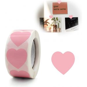 Lot De 500 Autocollants En Forme De C?Ur 25 Mm Code Couleur Rouleau De Petits Pastilles Adh&eacute;sives Rose - Neuf