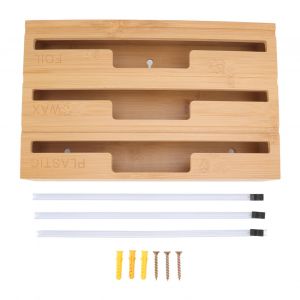 Hjlian Distributeur De Film Plastique Avec Coupe-Papier Coulissant 3 En 1, Boite De Rangement Pour Papier Aluminium Et Papier Cire En Bambou Pour Tiroir De Cuisine - Neuf