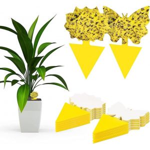 BRS-48Pcs Pièges à Insectes pour Jardin, Jaune Anti Mouche Pièges Engluées Autocollants pour Moustiques, Attrape Insecte Interieur Exterieur pour Plante, Fleur& Fruits (Jaune) - Neuf