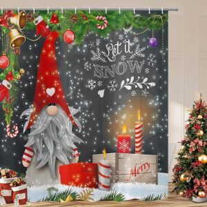 Tianyi-Rideau De Douche De Noël 180x200 Cm, Bonhomme De Neige D'hiver Vert Arbre De Noël Rideaux De Douche De Salle De Bain Lavables Imperméable En Textile Polyester Pour Baignoire Avec 12 Crochets - Neuf