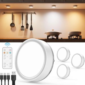 Spot Led Sans Fil Rechargeable - 2400mah 3couleurs Lampe De Placard Usb Avce Télécommande Spot Led Vitrine Autocollante Lumiere Cuisine Sous Meuble Sans Fil Eclairage Armoire Pile Veilleuse Adhesive - Neuf