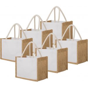 SJZG-Lot De 6 Sacs Fourre-Tout En Jute Avec Poign&eacute;es En Coton Uni Pour Courses, Courses, Plage, Vacances Dor&eacute; S (8.6 Lx6.3 Hx5.1 W) - Neuf