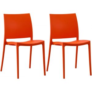 Lot De 2 Chaises Empilable Design En Plastique Couleur Orange R&eacute;sistant Aux Uv Jardin Terrasse Et Int&eacute;rieur 10_0007913 - Neuf