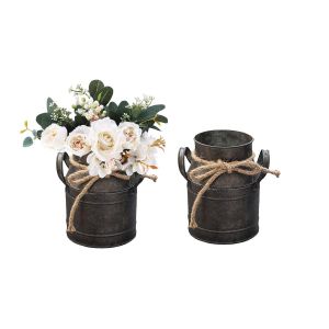 Vase d&eacute;coratif en m&eacute;tal pour fleurs - Pot &agrave; lait vintage - D&eacute;coration int&eacute;rieure en fer - Neuf
