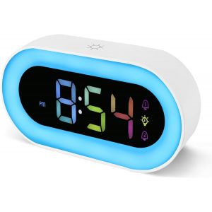 R&eacute;veils Lumineux Pour Enfants Garcon Ado Fille Double Alarme 18 Sonneries Mode Sieste 12/24 Heures 5 R&eacute;glage Du Volume Veilleuse 9 Couleurs - Neuf