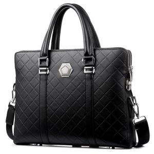 Sac à Main en Cuir avec Serrure à Code pour Homme,Sacoche à Bandoulière,Double Couche,Anti-Vol - Black - Neuf