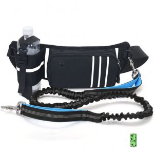 Laisse Mains Libres Pour Chien Avec Pochette Zippee, Porte-Bouteille D'eau, Laisse De Course Reflechissante, Sac Banane Pour Jogging Et Marche En Plein Air - Neuf