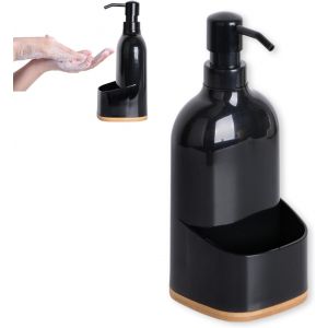 ERYI-Distributeur De Liquide Vaisselle Avec Porte-Éponge Pour Cuisine - Distributeur De Savon Liquide Pour Les Mains - Porte Savon Cuisine En Plastique - Noir - 9.5X9.5X22 Cm - Neuf