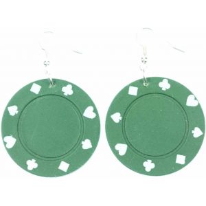Kal-Cintre Boucles D'oreille De Jetons De Poker Poker Casino Las Vegas Jeu Vert - Bijoux Fashion Main Argenté Boucles D'oreille - Neuf