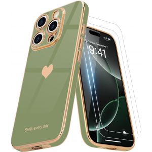 Pps-Coque Compatible Avec Iphone 16 Pro Max + 2 Films De Protection D'écran, Coque Pour Fille, Coque De Protection D'appareil Photo Galvanisée Pour Iphone 16 Pro Max, Vert Clair - Neuf