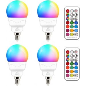 Tzf-Lampadina Led E14, 5w (Equivalenti A 40w) Colorate Rgb 2700k Bianca Calda, Cambiare Colore Multicolore Con Telecomando (Pacco Da 4) - Neuf