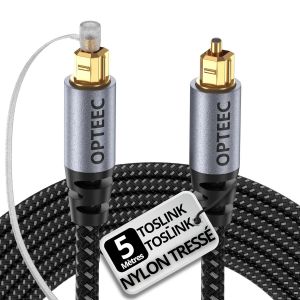 KALANKA-® - Câble Optique Audio - 5M - Câble Optique Audio Toslink pour HOME CINEMA, BARRE DE SON, TV, SAMSUNG, BOSE, LG, SONY, SONOS, PS4, XBOX - Nylon Tressé Renforcé - Connecteur Plaqué Or (5M) - Neuf