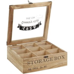 JEXNOVASHOP-Boîte à thé en bois rectangulaire (6 compartiments) ou carrée (9 compartiments) Style rétro, Bois, Modèle 2, 9 Fächer - Neuf