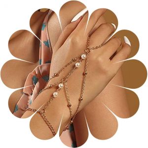 Eryi-Boho Perle Doigt Bague Bracelet Layered Bracelet Or Esclave Bracelet Main Mariée Bracelet Harnais Chaîne Bijoux Pour Femmes Et Filles - Neuf