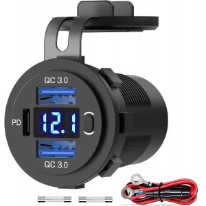 ERYI-Prise USB 12 V Double Port de Charge Rapide 3.0 18 W et 30 W PD 12 V avec voltmètre et Adaptateur d'interrupteur d'alimenta[2997] - Neuf