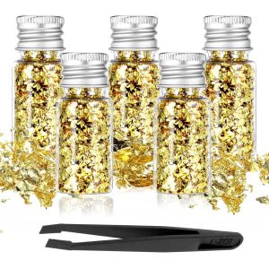 Lot De 5 Feuilles D'or Flocons De Feuille D'or Feuille D'or Feuille D'or Imitation Décoration Papier Décoratif Multifonction Pour Dorure Peinture Cuisine Mousse Gâteau Artisanat Ongles Et Bricolage - Neuf