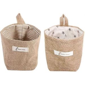 Sac panier de rangement en lin de coton 2 pièces,panier de rangement pliable,panier de rangement en coton et lin - Neuf