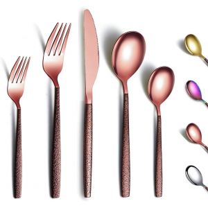 Ménagères Assorties 30 Pièces Avec Poignée En Surface De Lune Et Tête En Or Brillant Placage De Titane, Ensemble De Couverts En Argent En Acier Inoxydable Service Pour 6 - Neuf