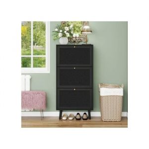 Meuble &Agrave; Chaussures (60 X 24 X 121), Meuble &Agrave; Chaussures Noir &Agrave; Trois Niveaux, Orn&eacute; D'un Motif &Agrave; Rayures Entrelac&eacute;es De Style Boh&egrave;me - Neuf